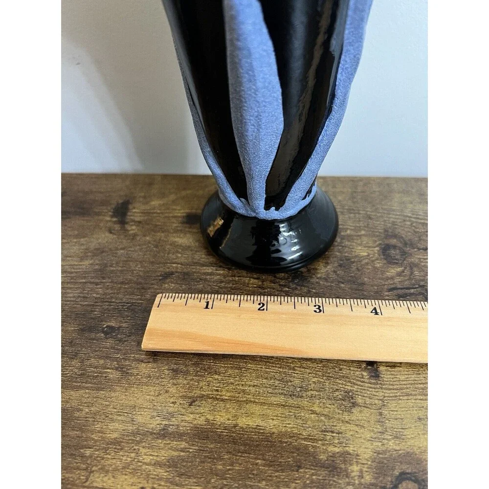 Vintage Black Glass Tulip Motif Fan Vase MCM unbranded Gorgeous Boho Cottagecore